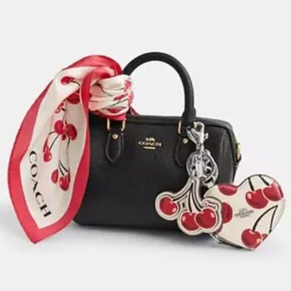 🍒 Cherry Swirl Print Silk Square Scarf - Picture 2 of 9